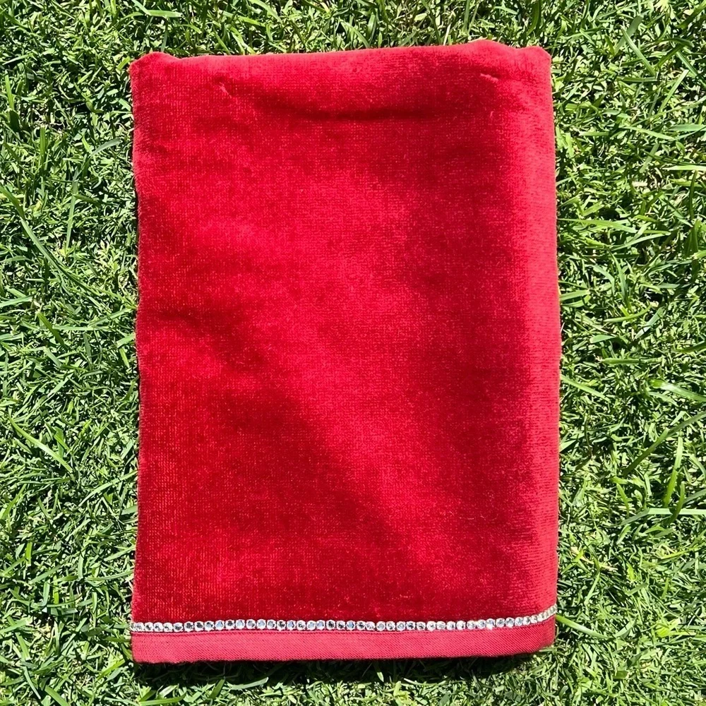 VTG Ruby Red Rhinestone 4-Piece Bath Towel Set 100% Turkish Cotton Fancy NWOT